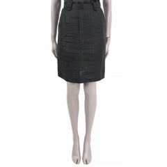 CHANEL black linen KNEE LENGTH STRAIGHT Skirt 38 S VINTAGE