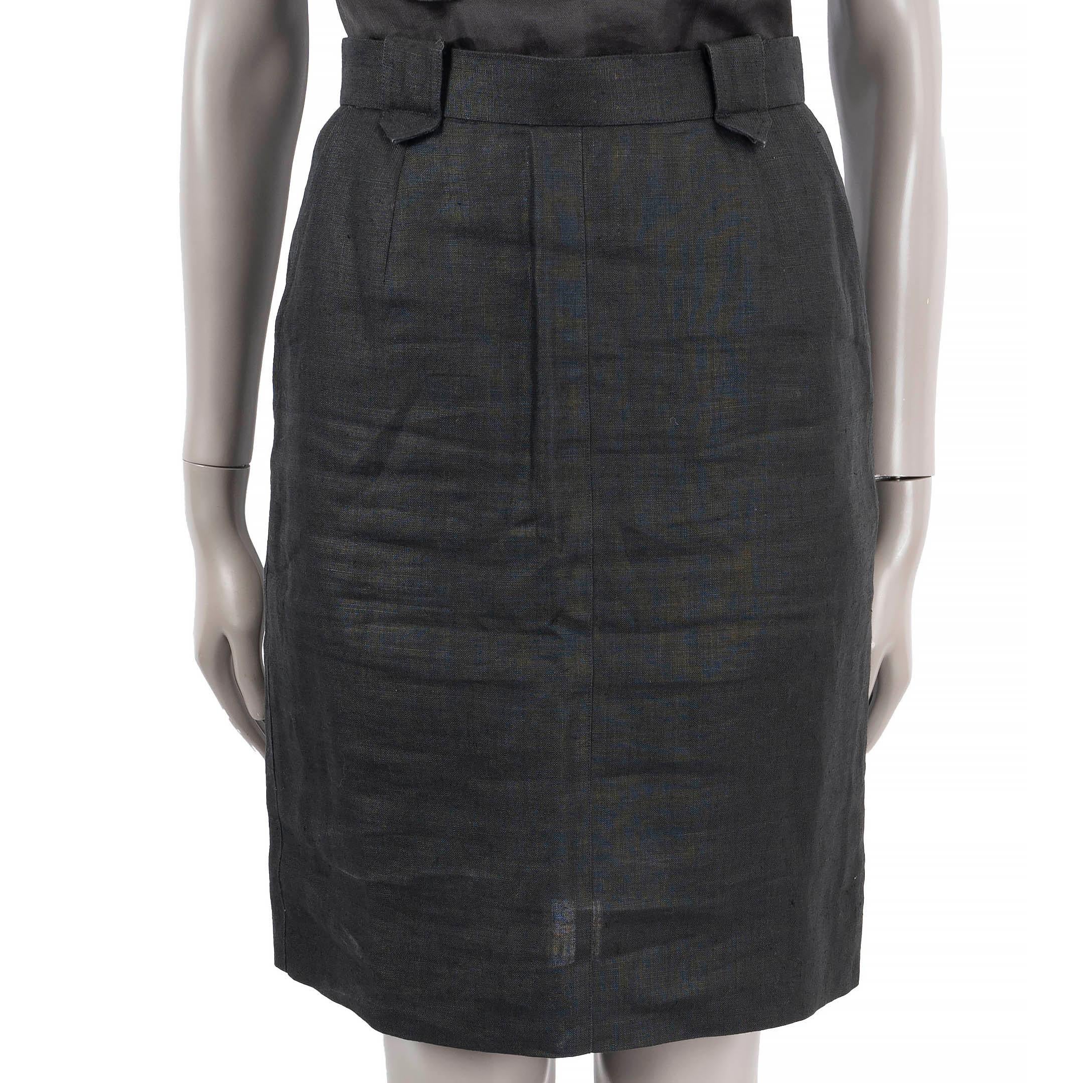 Women's CHANEL black linen KNEE LENGTH STRAIGHT Skirt 38 S VINTAGE For Sale
