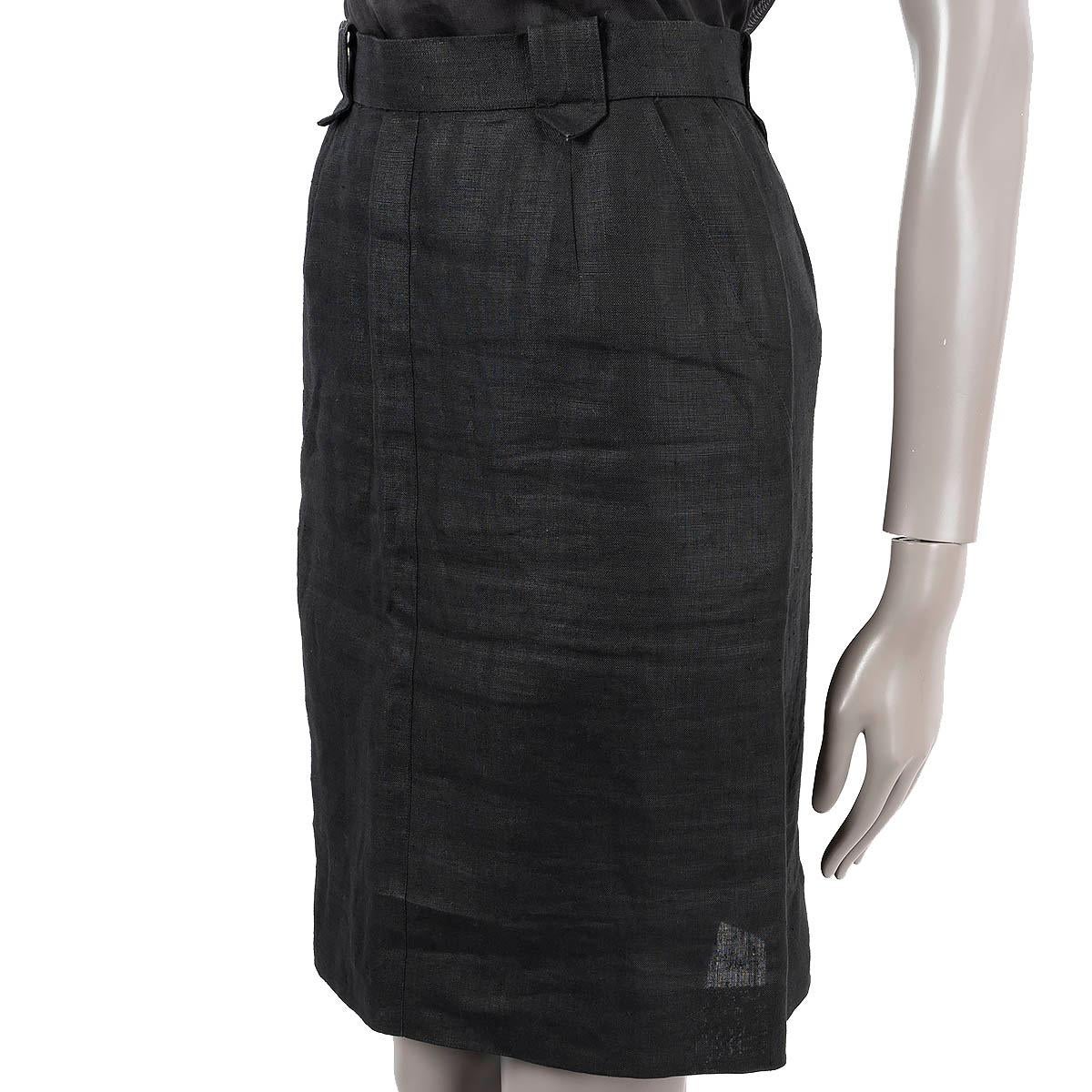 Noir Chanel lin noir jupe droite longueur genoux 38 S VINTAGE en vente