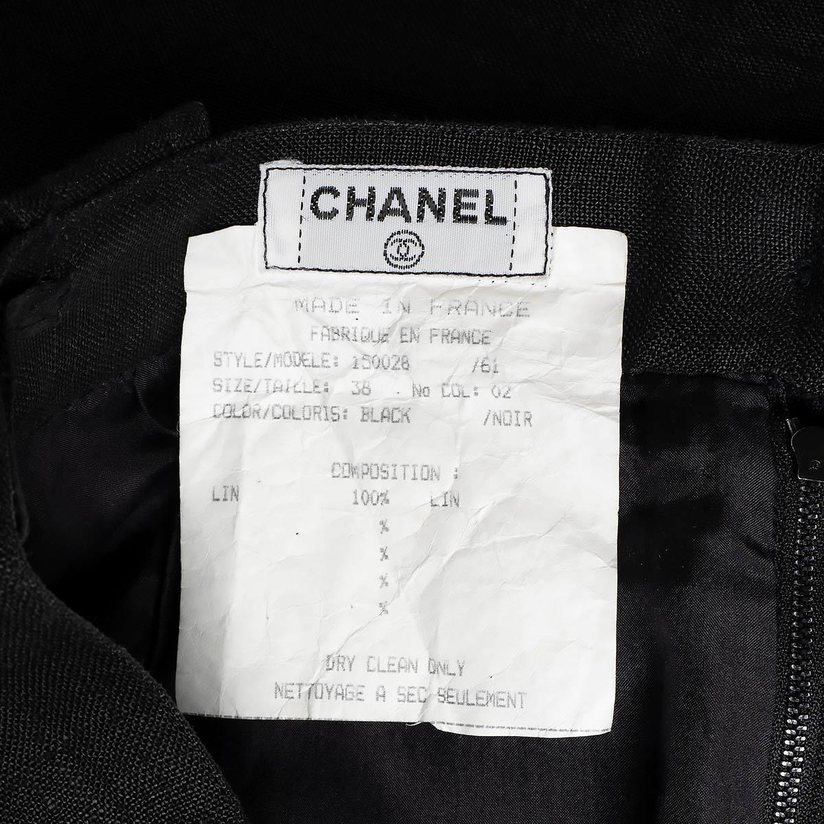 CHANEL black linen KNEE LENGTH STRAIGHT Skirt 38 S VINTAGE For Sale 4