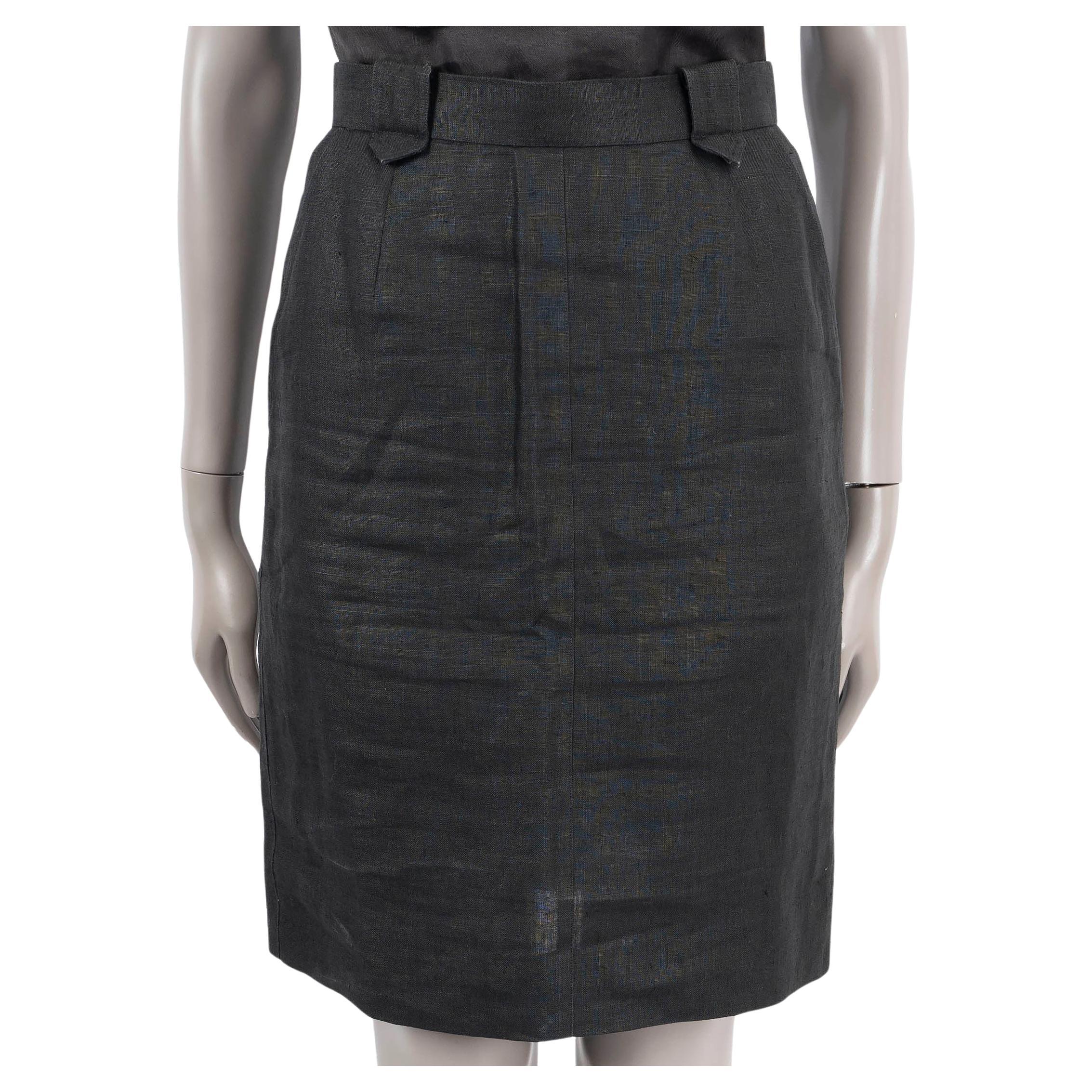 CHANEL black linen KNEE LENGTH STRAIGHT Skirt 38 S VINTAGE For Sale