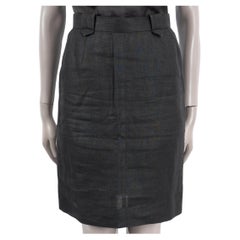 CHANEL black linen KNEE LENGTH STRAIGHT Skirt 38 S Retro