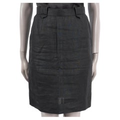 CHANEL black linen KNEE LENGTH STRAIGHT Skirt 38 S Vintage