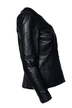 Chanel, black little 4 pocket ruched jacket in leather