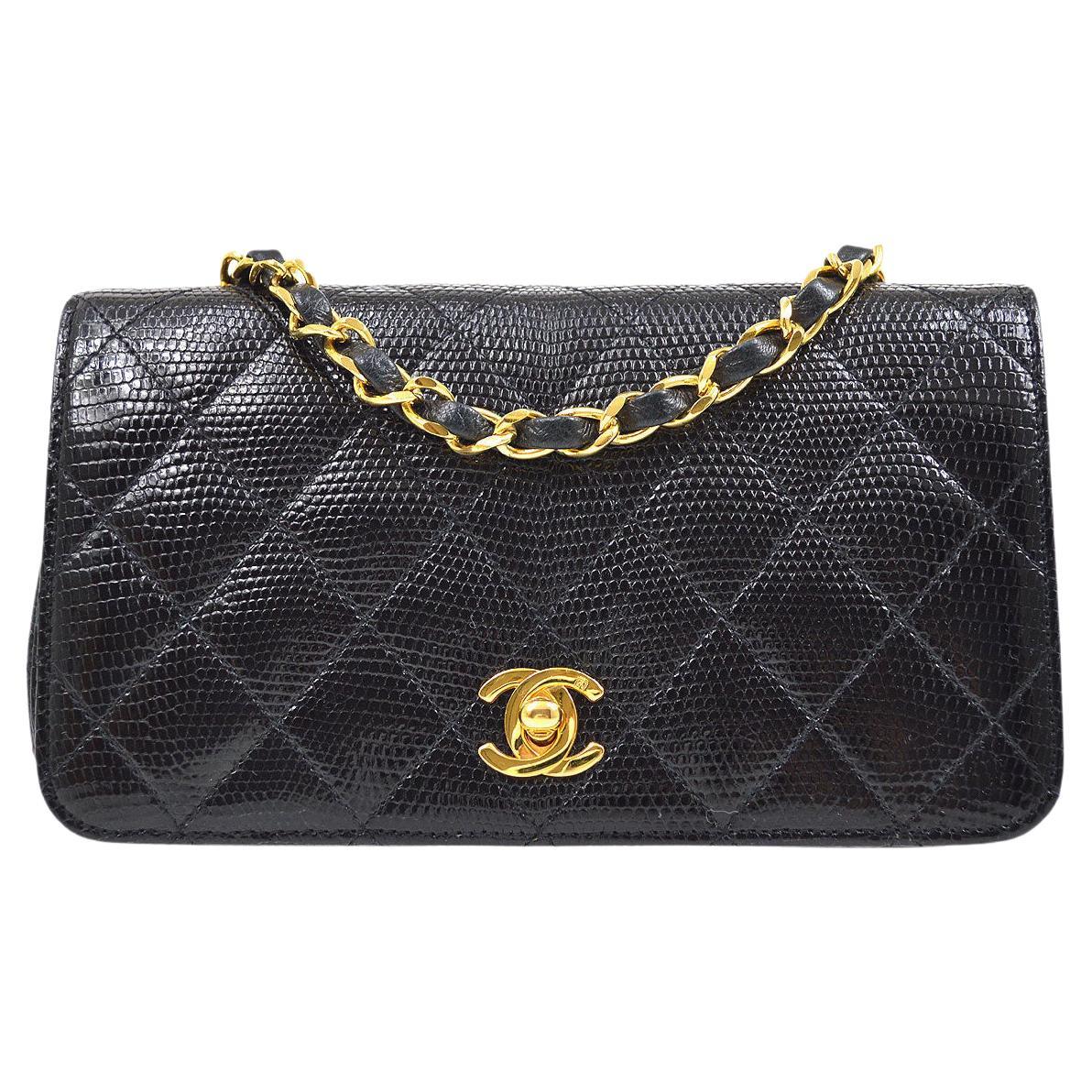 CHANEL Chocolate Brown Lizard Exotic Leather Gold Small Mini