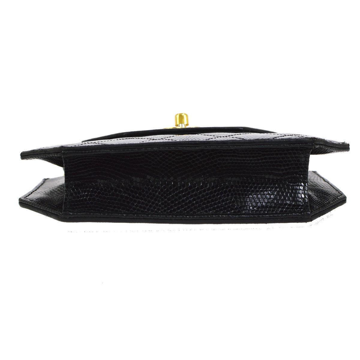 Chanel Black Lizard Exotic Skin Leather Small Evening Clutch Shoulder Flap Bag In Good Condition In Chicago, IL