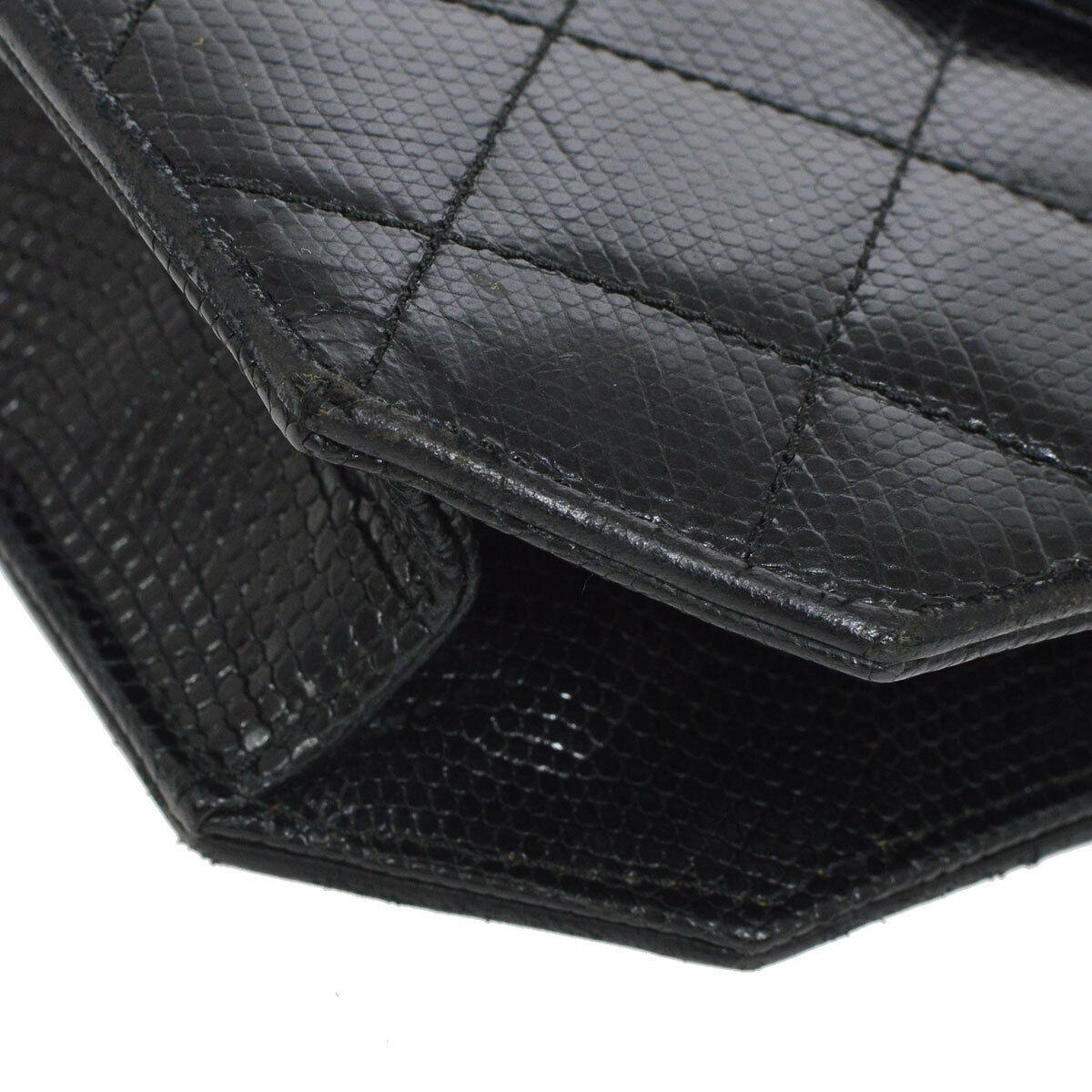 Women's Chanel Black Lizard Exotic Skin Leather Small Evening Clutch Shoulder Flap Bag