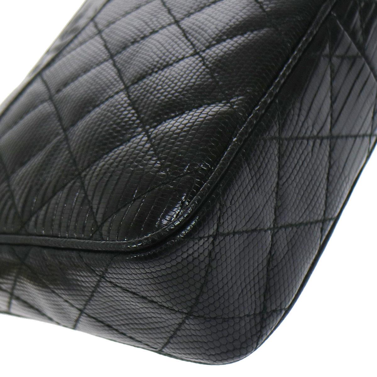 Chanel Black Lizard Leather Gold Evening Camera Shoulder Bag 1