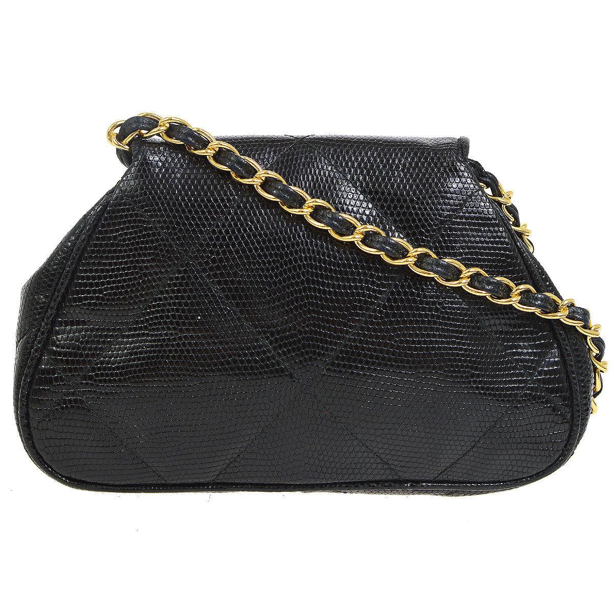 Chanel Black Lizard Leather Small Party Evening Clutch Shoulder Flap Bag  In Good Condition In Chicago, IL