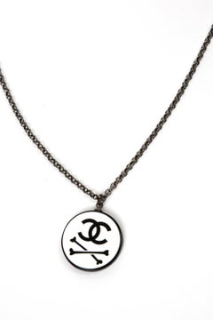 Chanel Black Logo and Bones Necklace