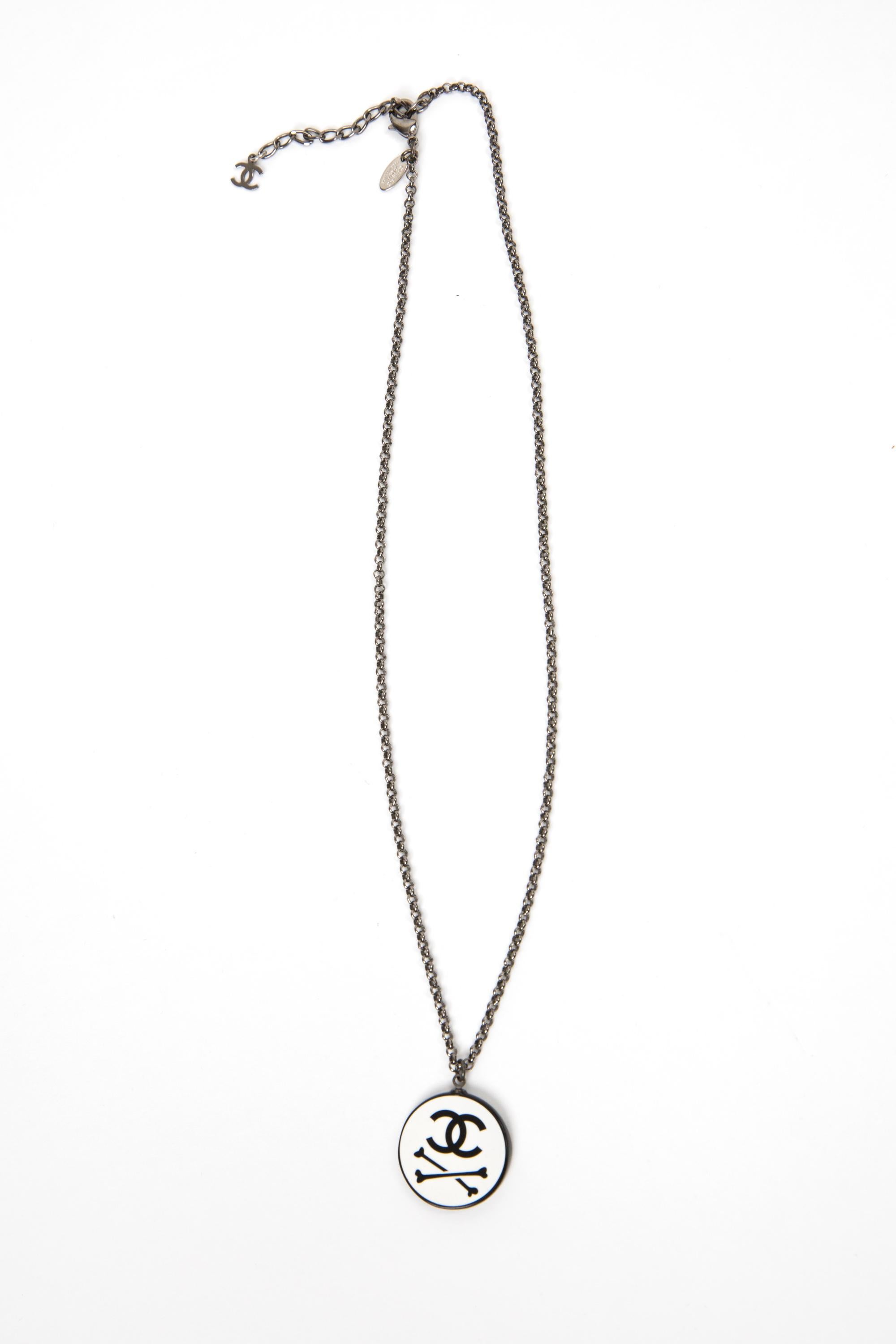 Chanel Black Logo and Bones Necklace For Sale 1