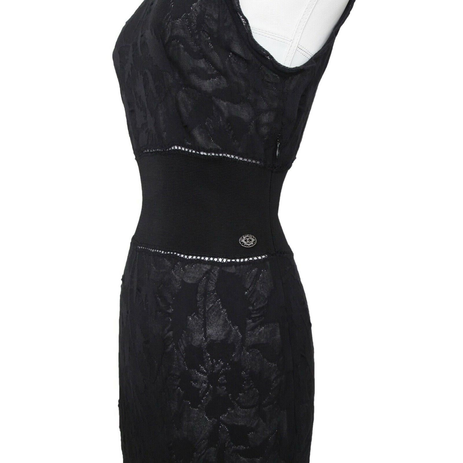 CHANEL Black Long Knit Dress Maxi Floral Sz 38 Spring 2011 11P 1