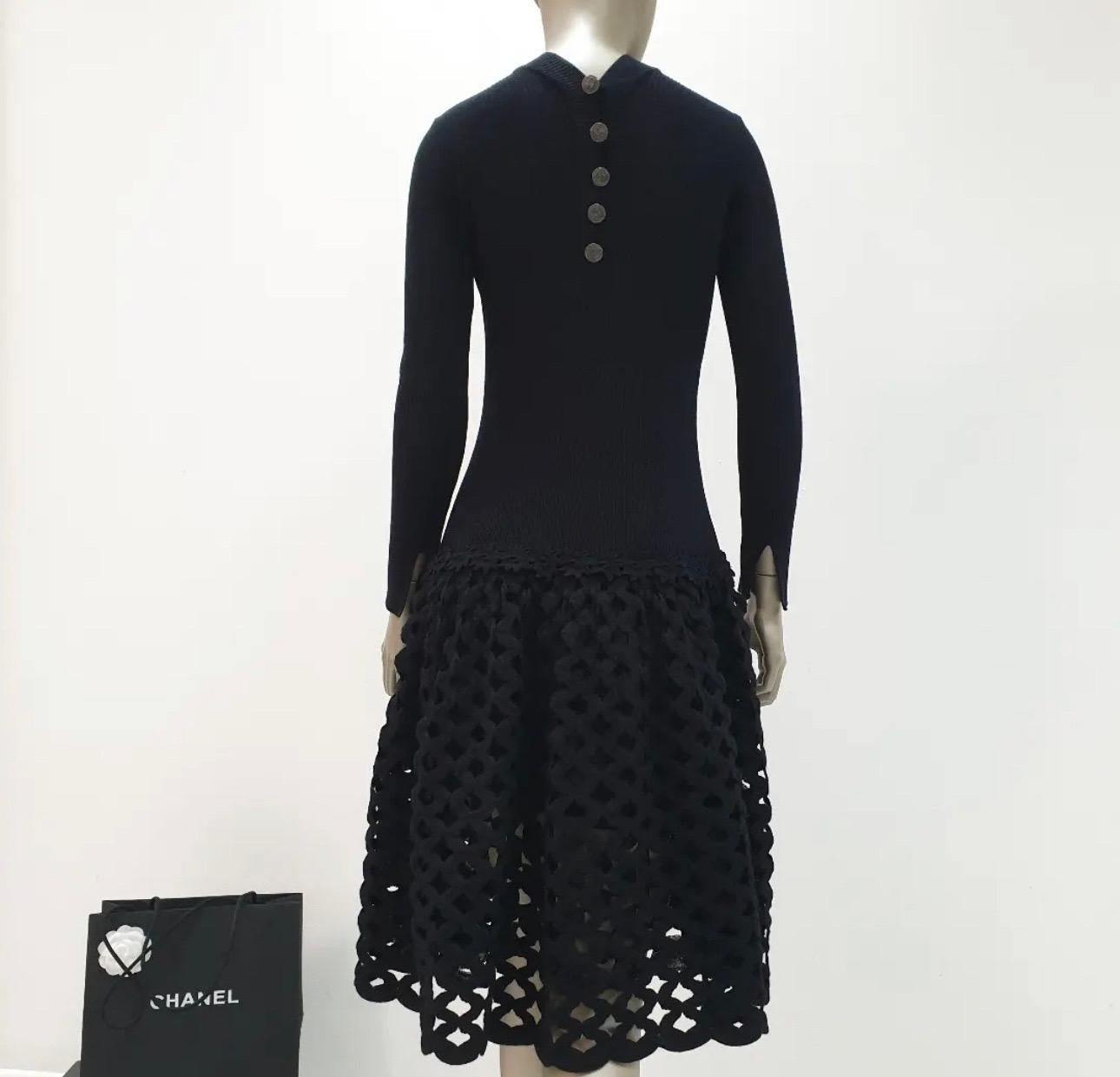 Women's Chanel Black Long Sleeve Perforated Midi Dress For Sale
