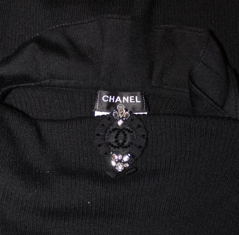 Chanel Black Long Sleeve Ruffled Collar Ribbed Knit Top 1