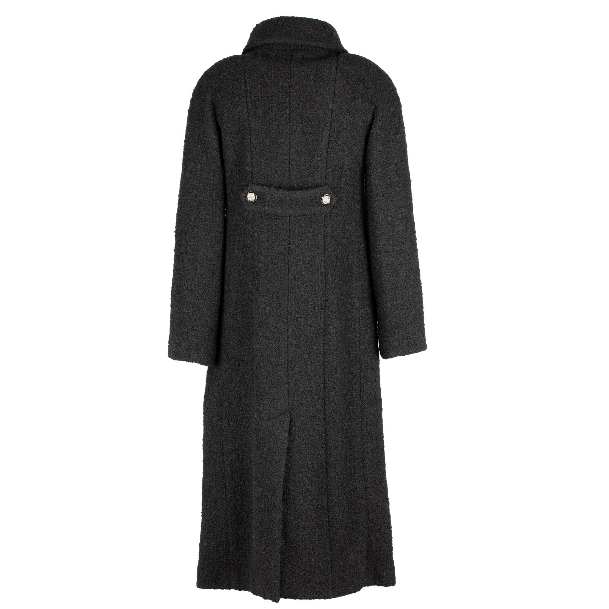 Chanel Black Long Tweed Coat 36 FR 6