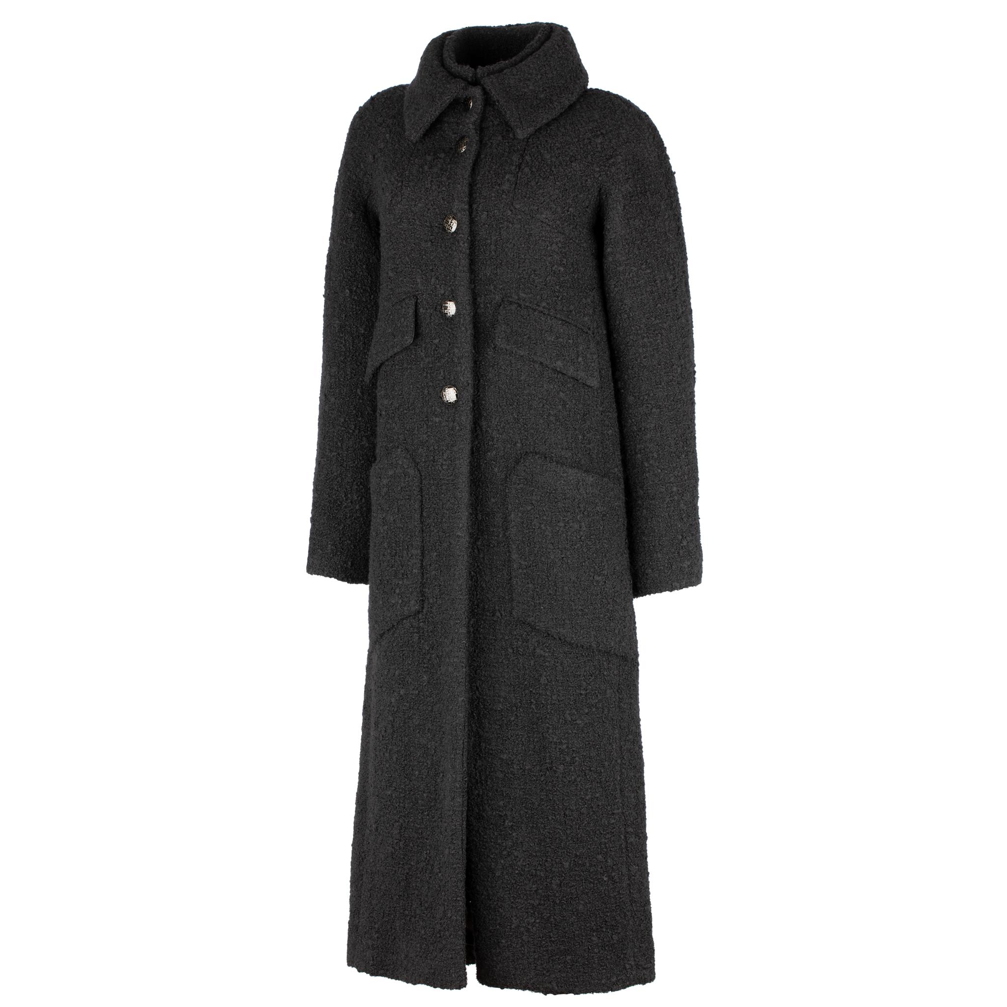 Chanel Black Long Tweed Coat 36 FR 1