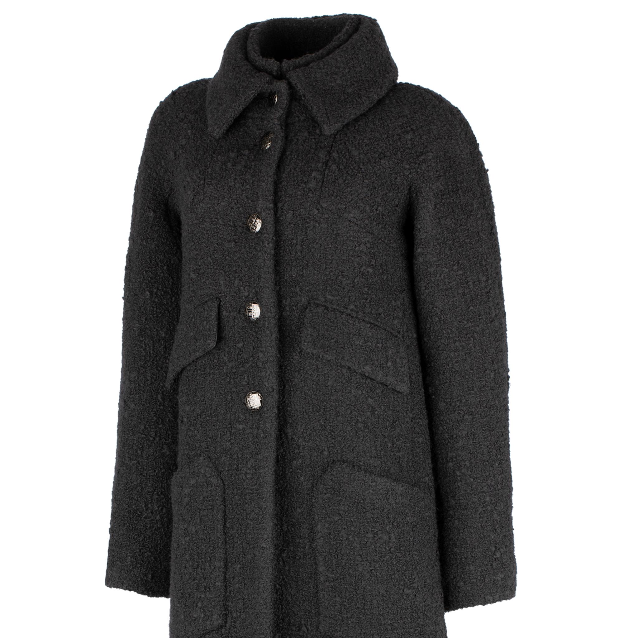 Chanel Black Long Tweed Coat 36 FR 2