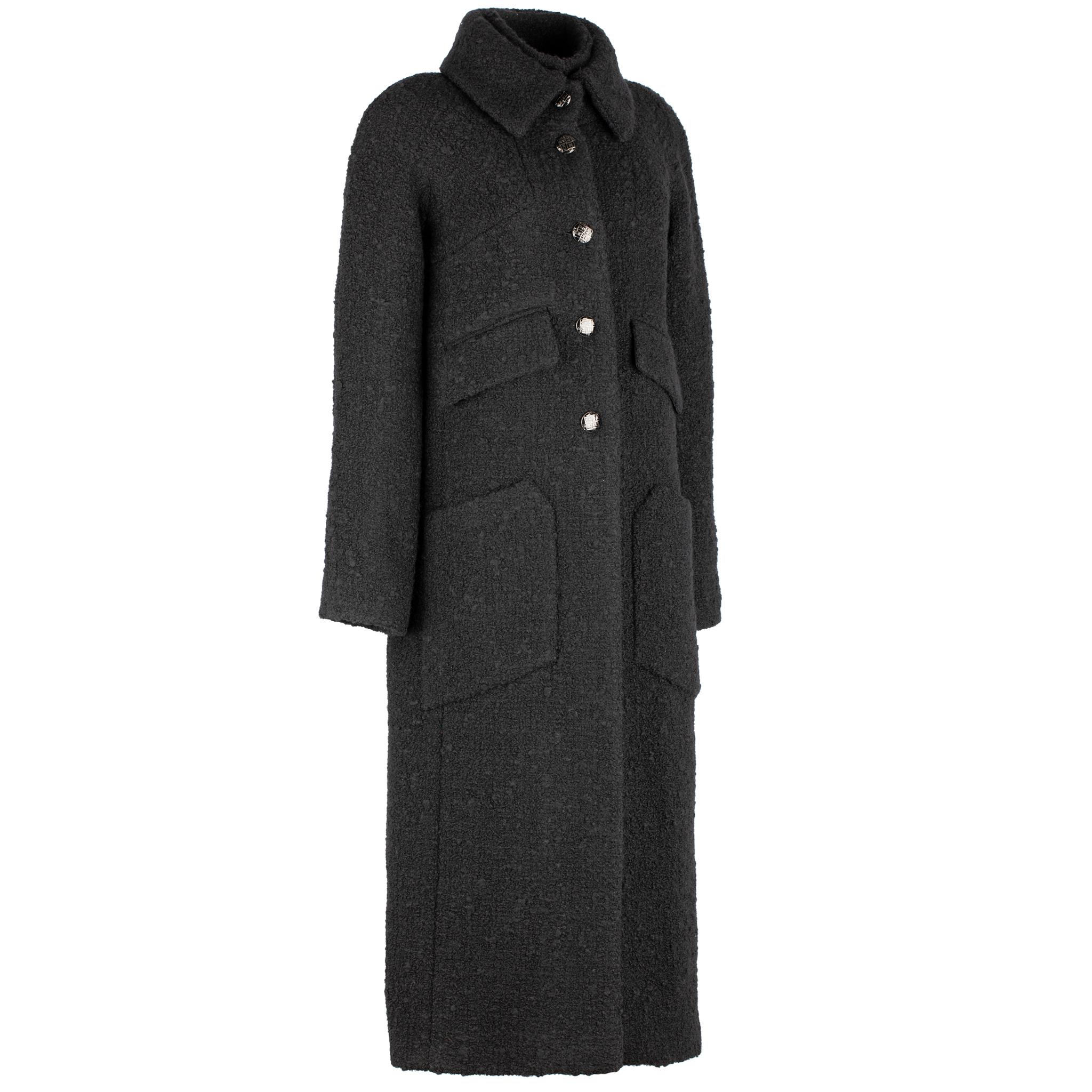 Chanel Black Long Tweed Coat 36 FR 3
