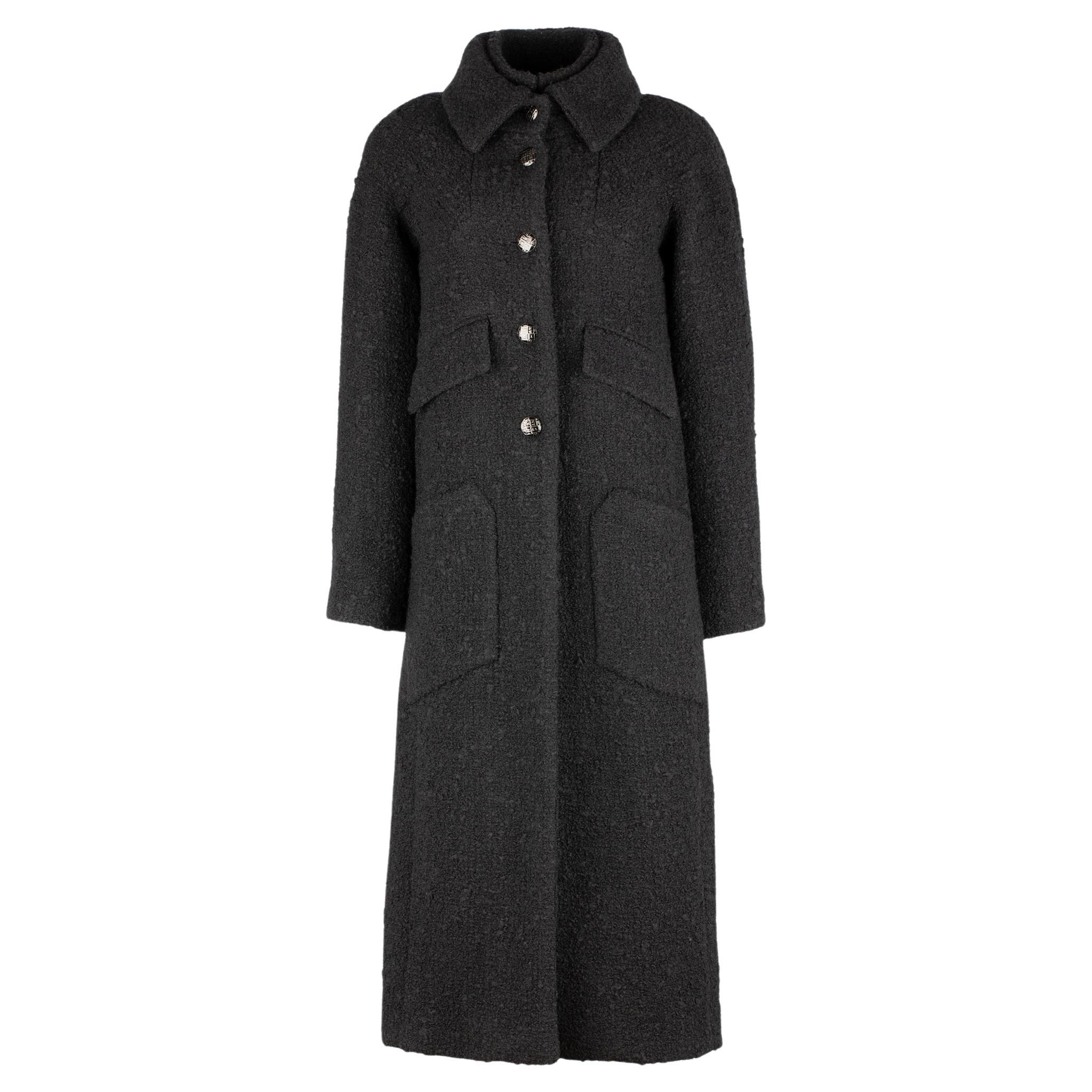 Chanel Black Long Tweed Coat 36 FR