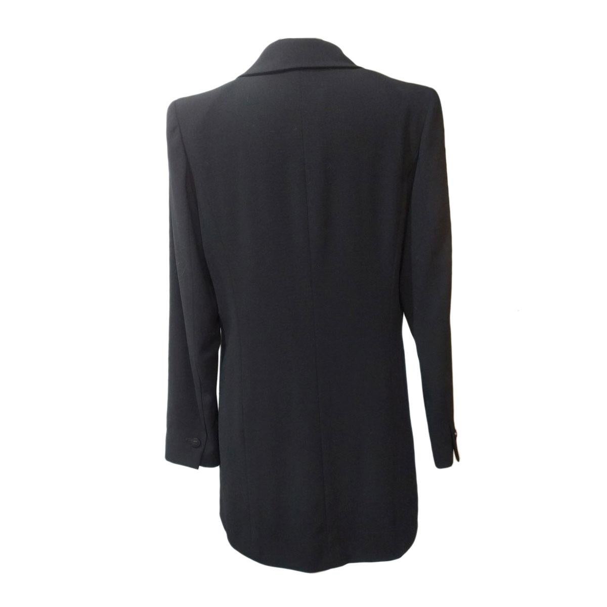 Chanel Black Long Wool Jacket 42/46 at 1stDibs