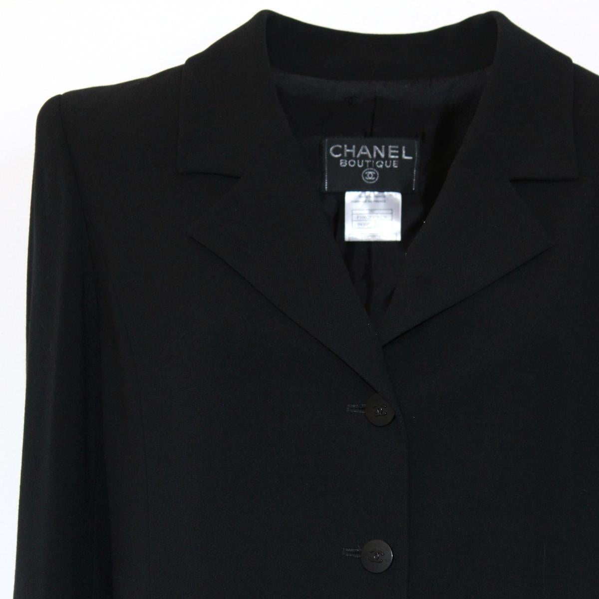 Chanel Black Long Wool Jacket 42/46 In Excellent Condition In Gazzaniga (BG), IT