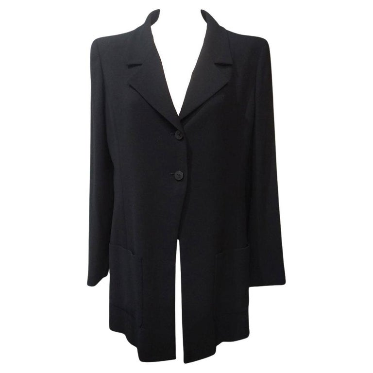 Chanel Black Long Wool Jacket 42/46 For Sale at 1stDibs