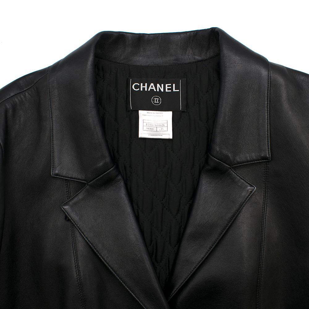 Women's or Men's Chanel Black Longline Lambskin Leather Jacket W/ Embellished Buttons SIZE L