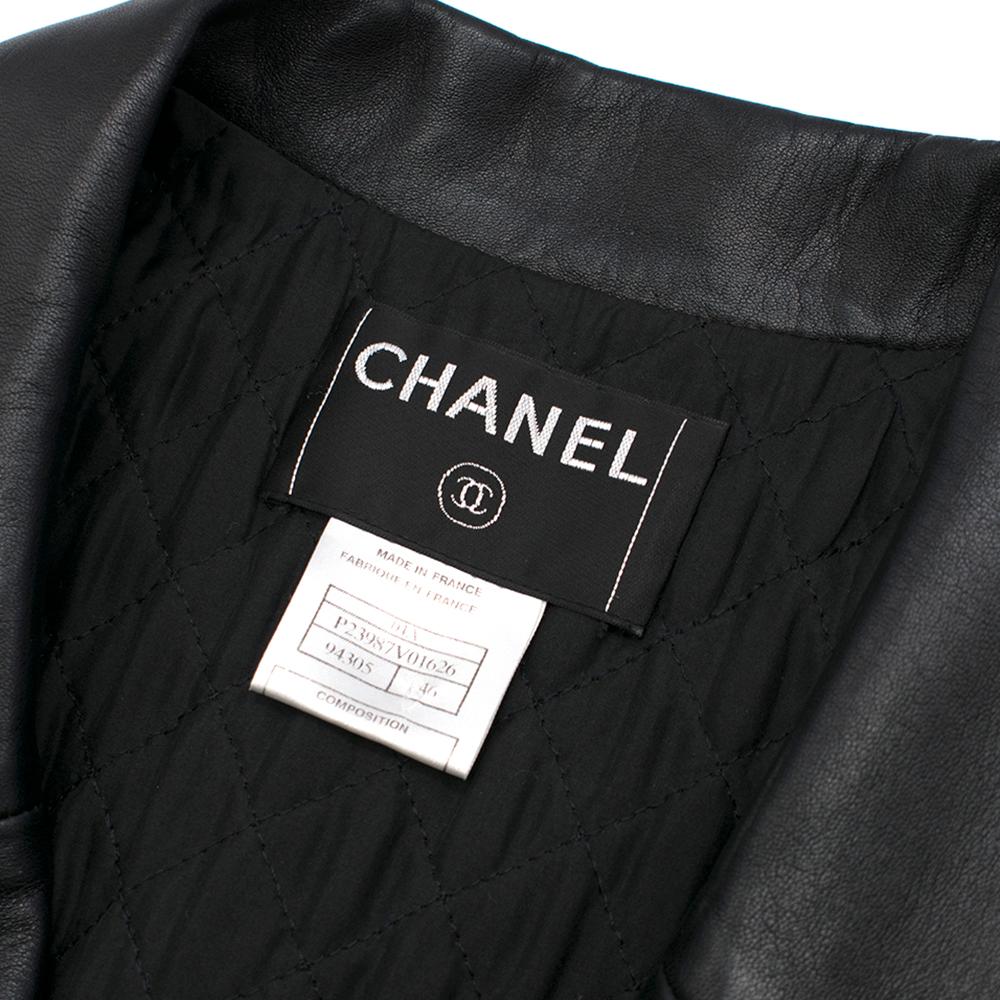 Chanel Black Longline Lambskin Leather Jacket W/ Embellished Buttons SIZE L 1