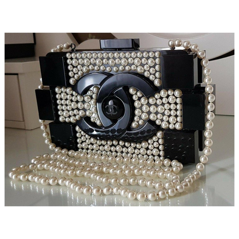 Chanel - Black Lucite Structured Lego Minaudiere Crossbody w/ Pearl –  Current Boutique