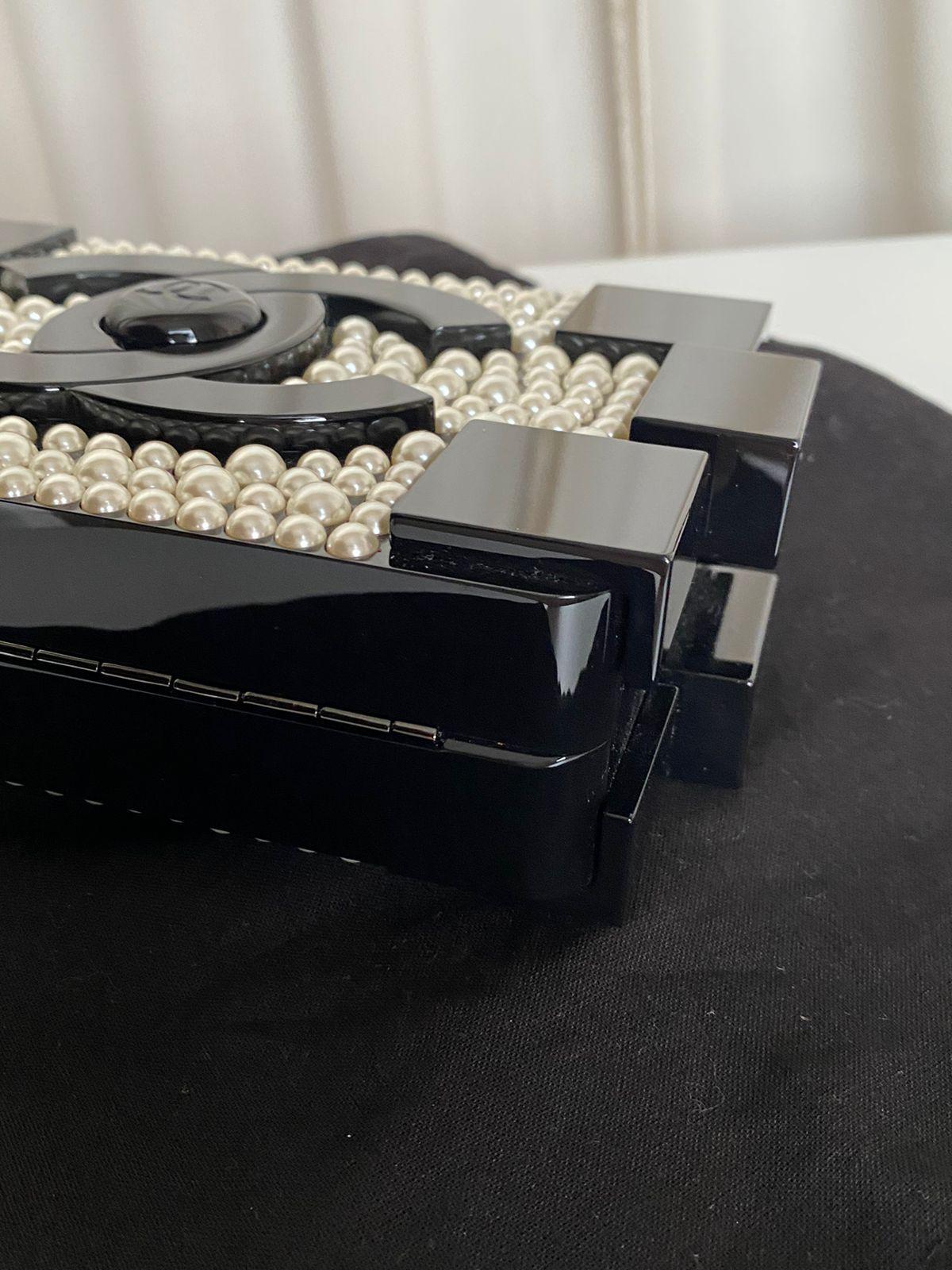 Chanel  Black Lucite and White Pearl Lego Brick Clutch Black Hardware  1