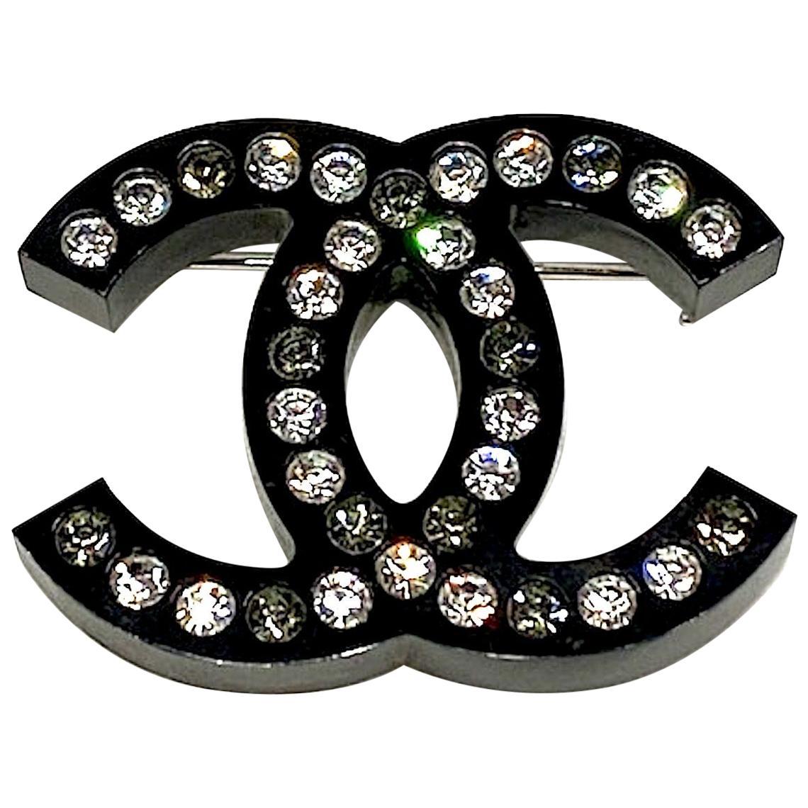 Chanel Black Lucite CC Logo Pin, Spring 2018 Collection