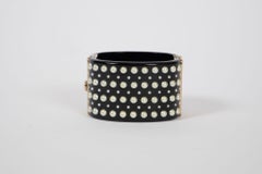 Chanel Black Lucite Hinged Cuff with Pearls Logo