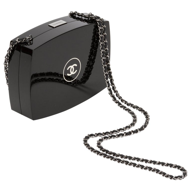 CHANEL Black Perspex Lucite Minaudiere Clutch / Chain Wristlet