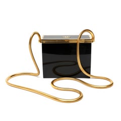 Chanel Black Lucite Mini Box Minaudière Bag Snake Chain Strap