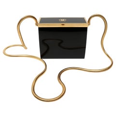 Chanel Black Lucite Mini Box Minaudière Bag Snake Chain Strap