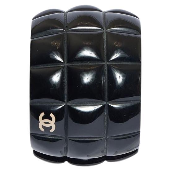 Chanel Black Lucite Quilted Hinged Cuff For Sale