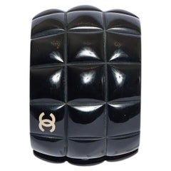 Chanel Black Lucite Quilted Hinged Cuff