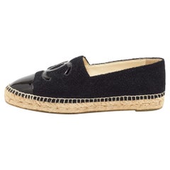 Chanel Black Lurex Fabric and Patent CC Espadrille Flats Size 42
