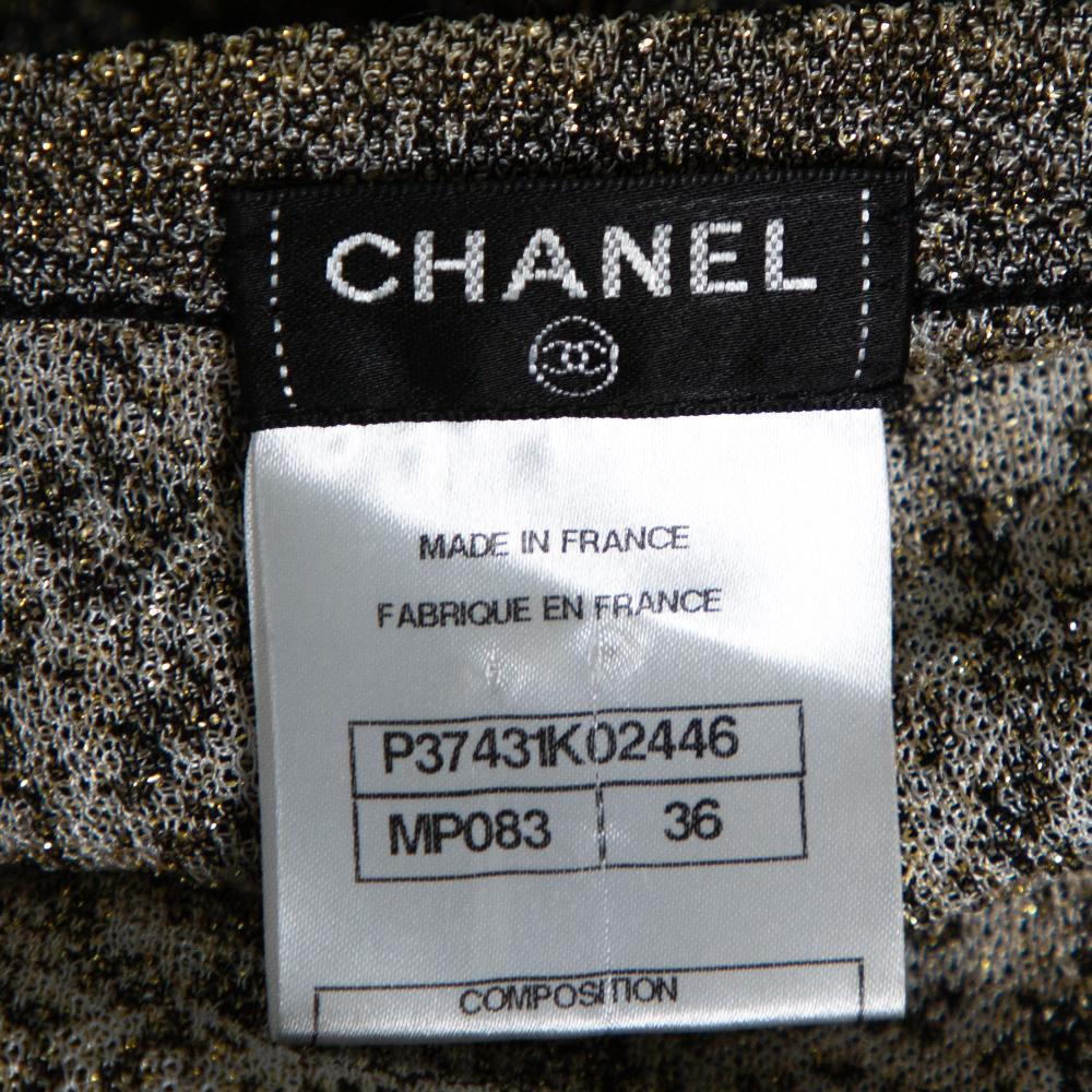 Women's Chanel Black Lurex Jacquard Knit Button Front Cardigan S