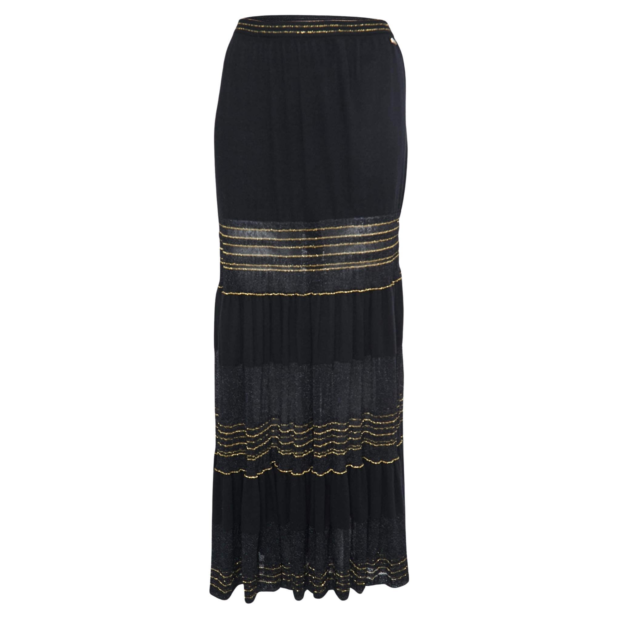 Chanel Black Lurex Knit Maxi Skirt M For Sale