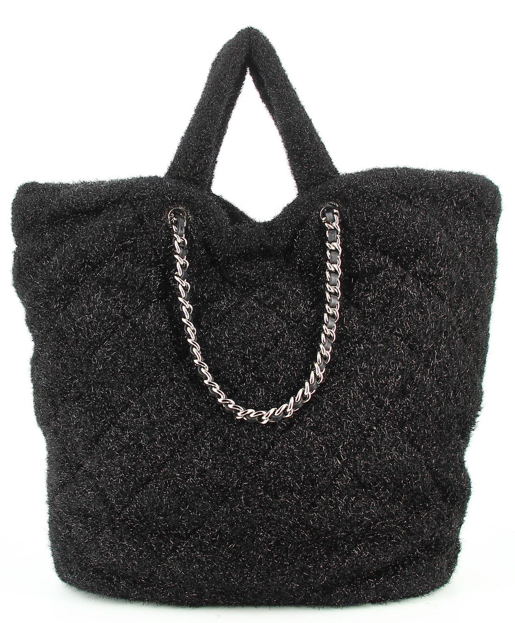 Chanel Schwarze Lurex gesteppte Segeltuchtasche im Angebot 2