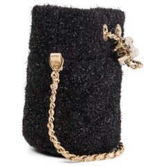 CHANEL black LUREX TWEED 2021 MINI BUCKET BAG WITH CHAIN Crossbody