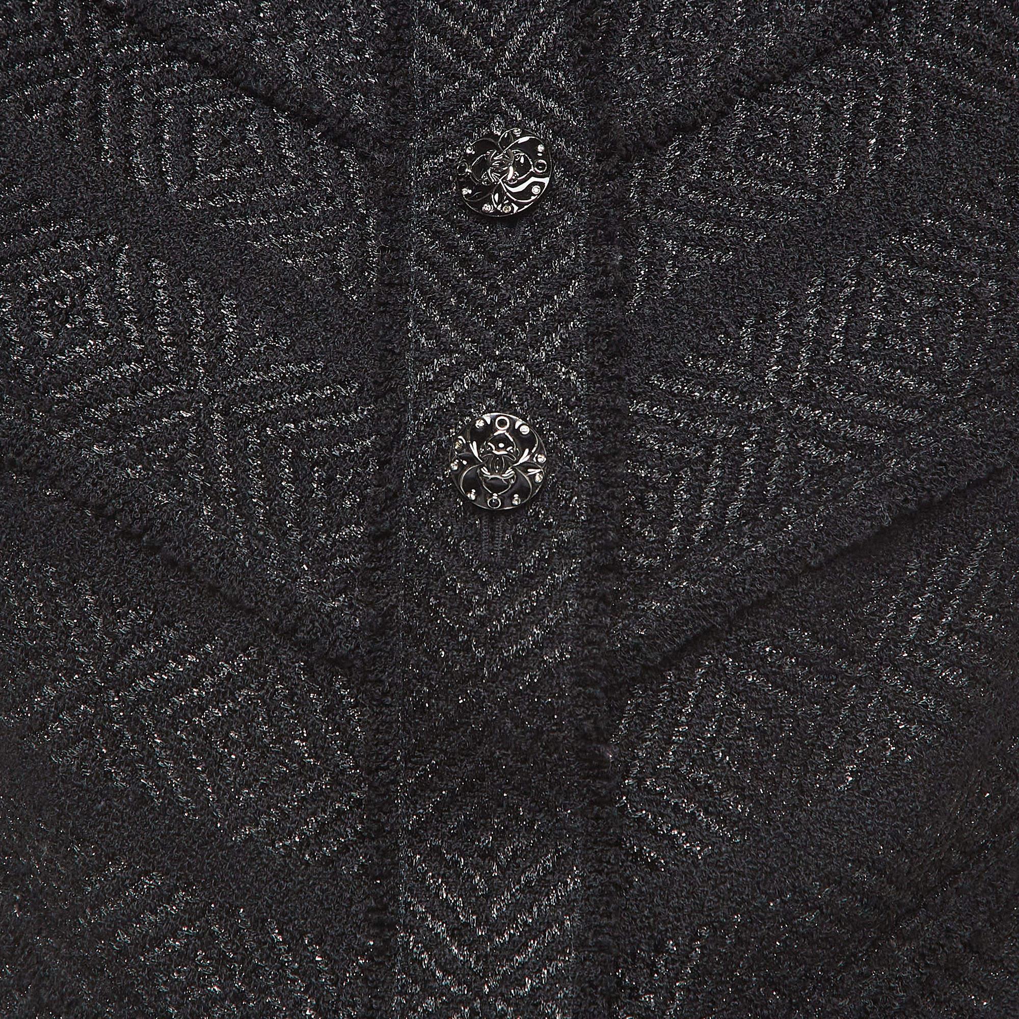 Chanel Black Lurex Tweed Jewel Buttons Detail Belted Mini Dress M In Good Condition For Sale In Dubai, Al Qouz 2