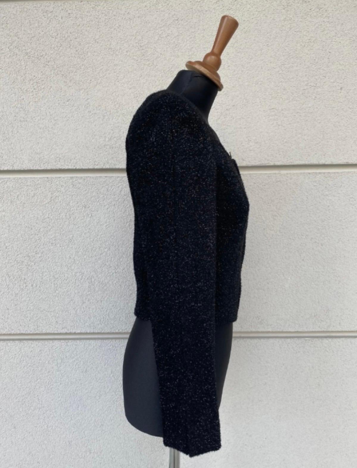 Chanel Jacke mit schwarzem Lurex-Reißverschluss (Schwarz) im Angebot
