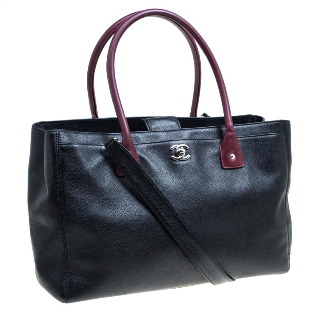 Women's Chanel Black/Maroon Leather Top Handle Bag