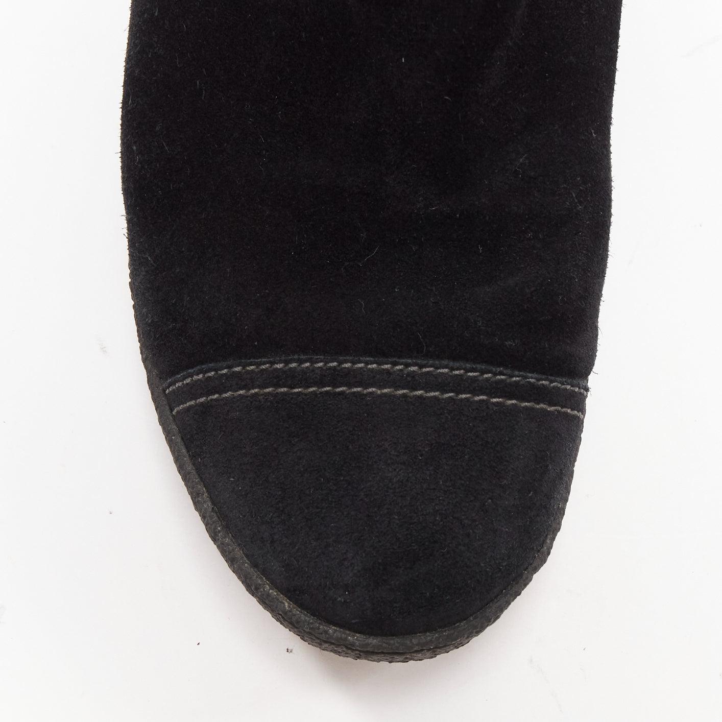 CHANEL black matelasse diamond quilt stitch suede CC logo shearling boots EU38 1