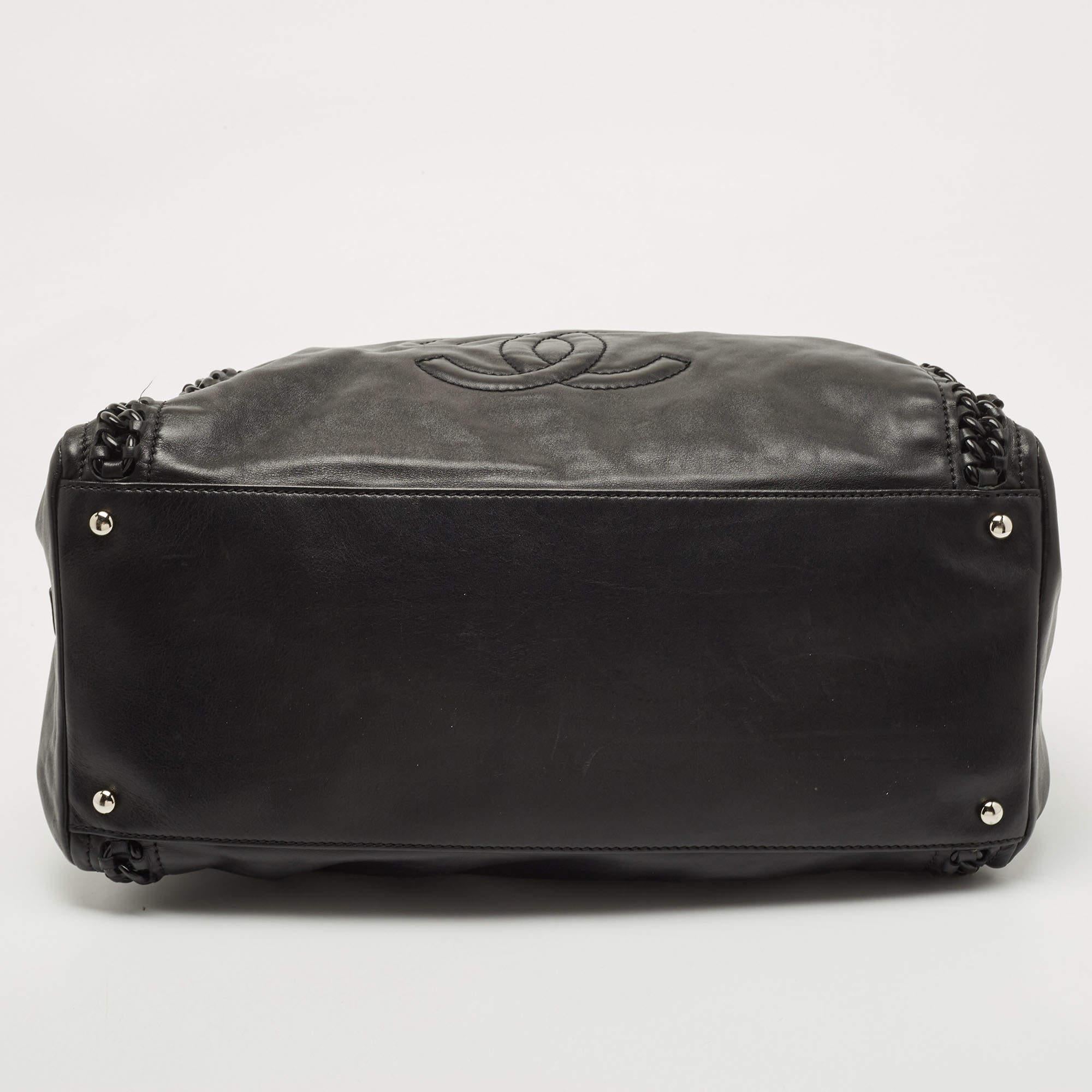 Chanel Black Matte Leather Large Luxe Ligne Bowler Bag 1