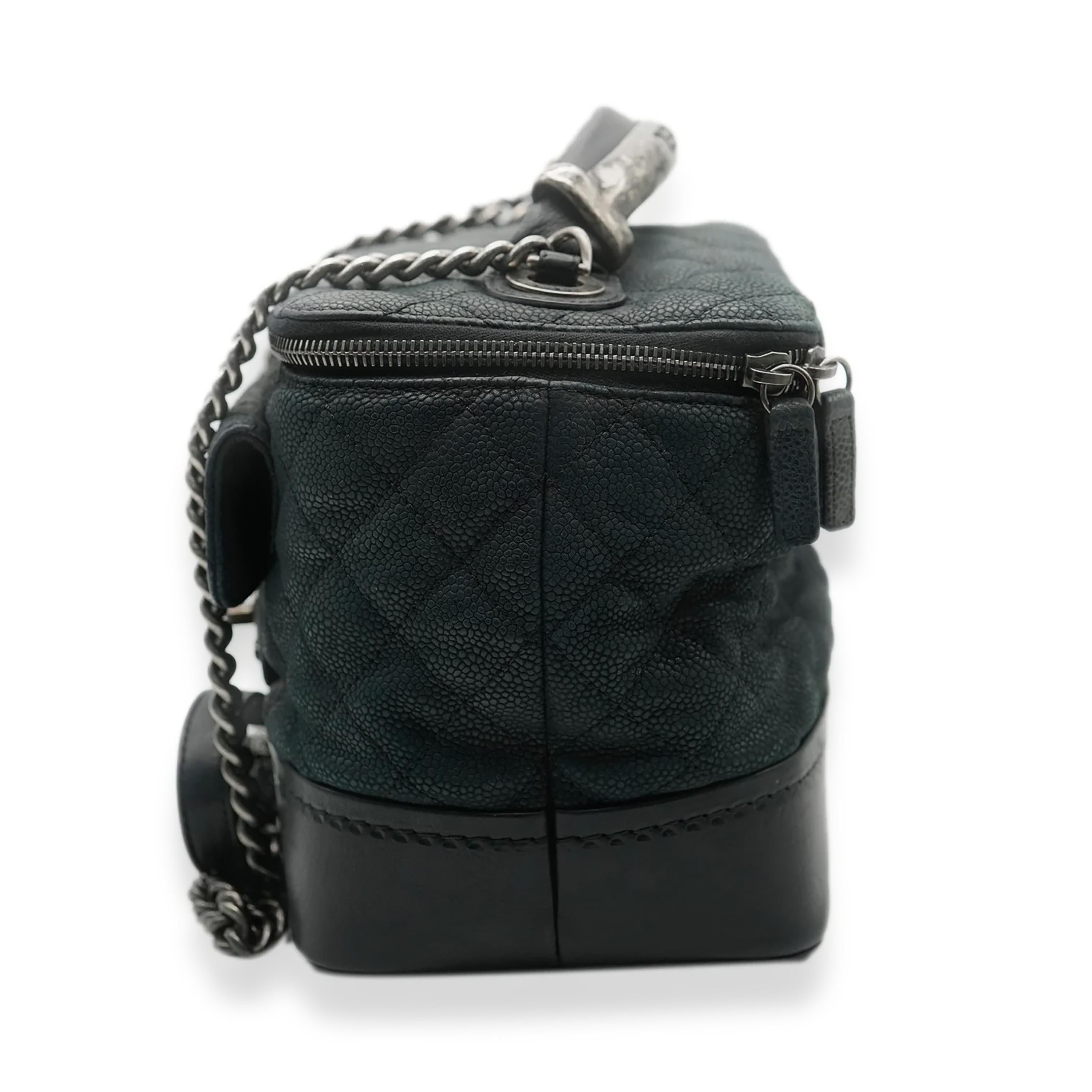Women's or Men's Chanel Black Matte Quilted Caviar Globe Trotter Vanity Case