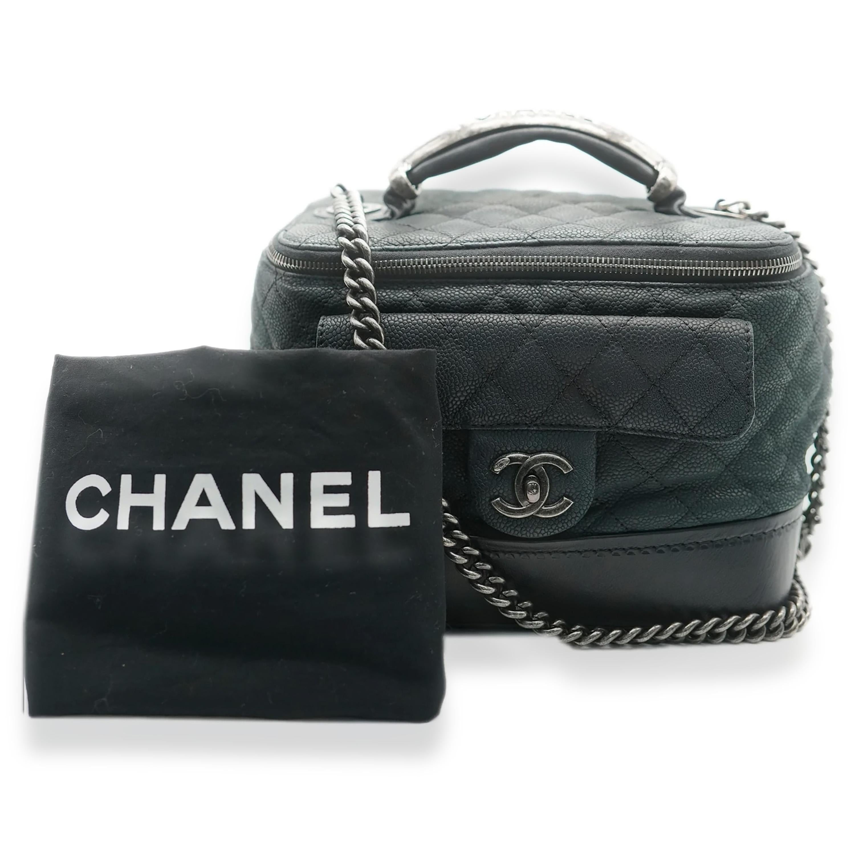 Chanel Black Matte Quilted Caviar Globe Trotter Vanity Case 2