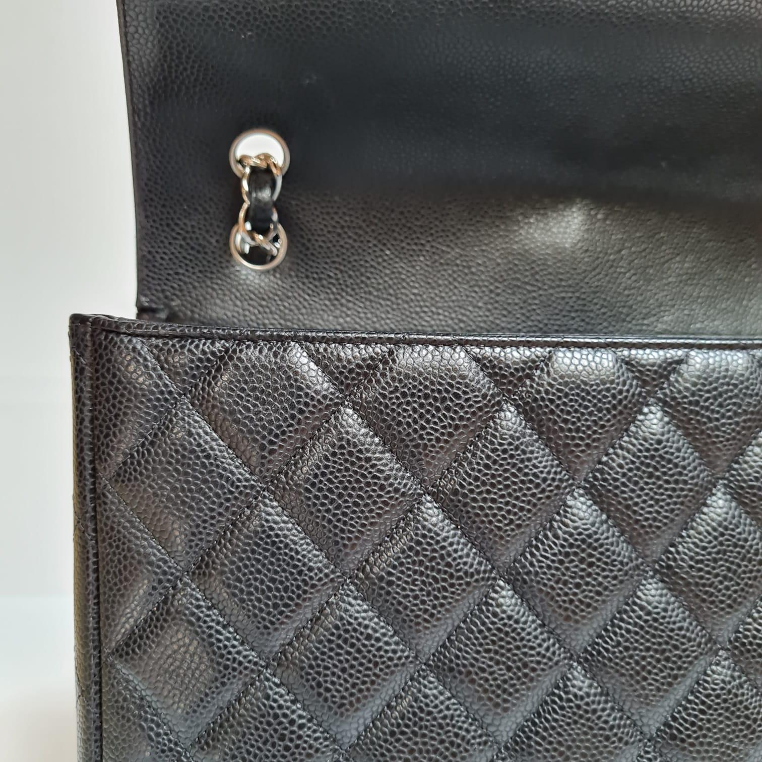 Chanel Black Maxi Caviar Leather Quilted Single Flap Bag 7